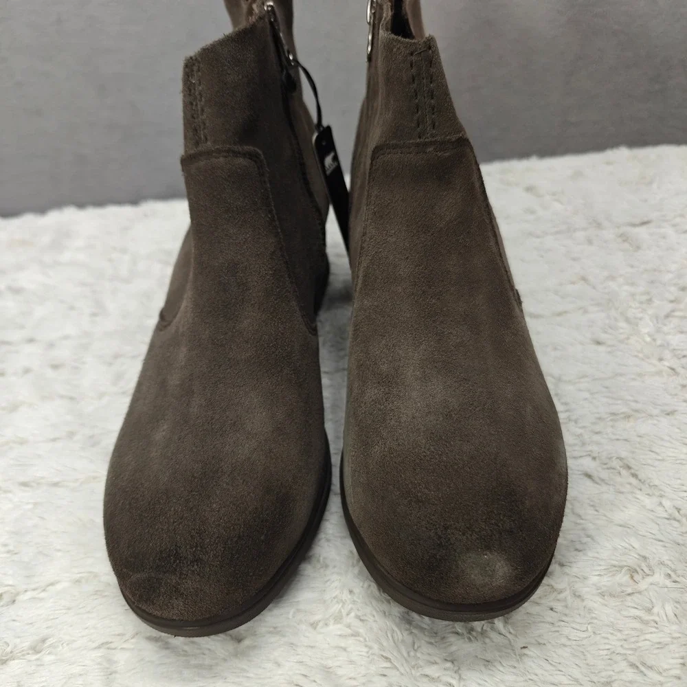 Sorel Evie Bootie Womens 9.5 Gray Suede‎ Leather Chelsea Wedge Goth Alt Office